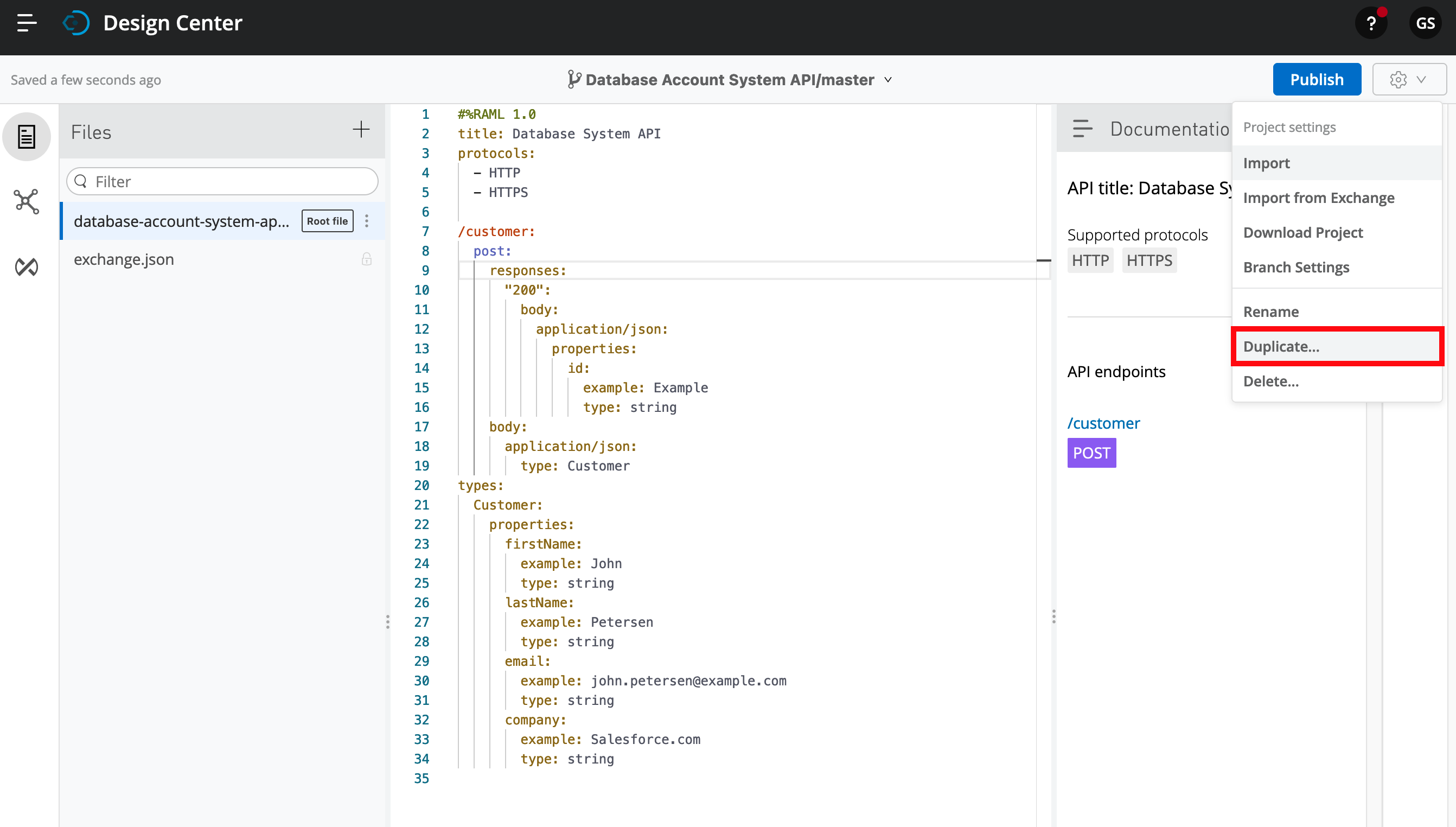 Duplicate API specification