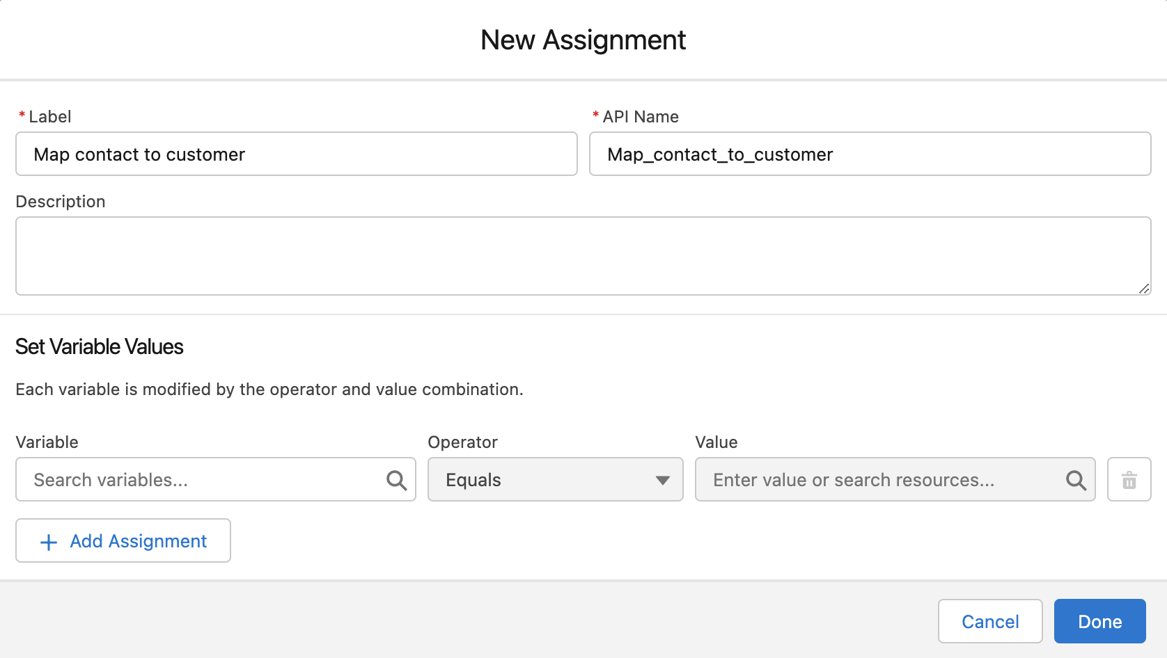 assign customer variable details1