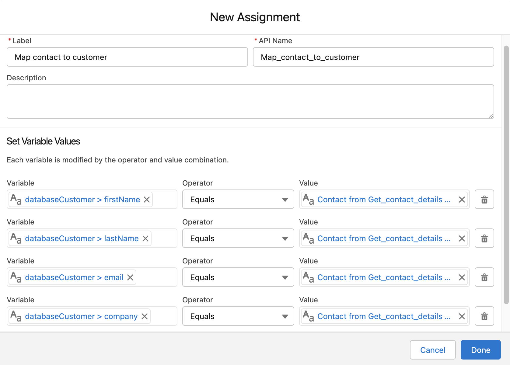 assign customer variable details2