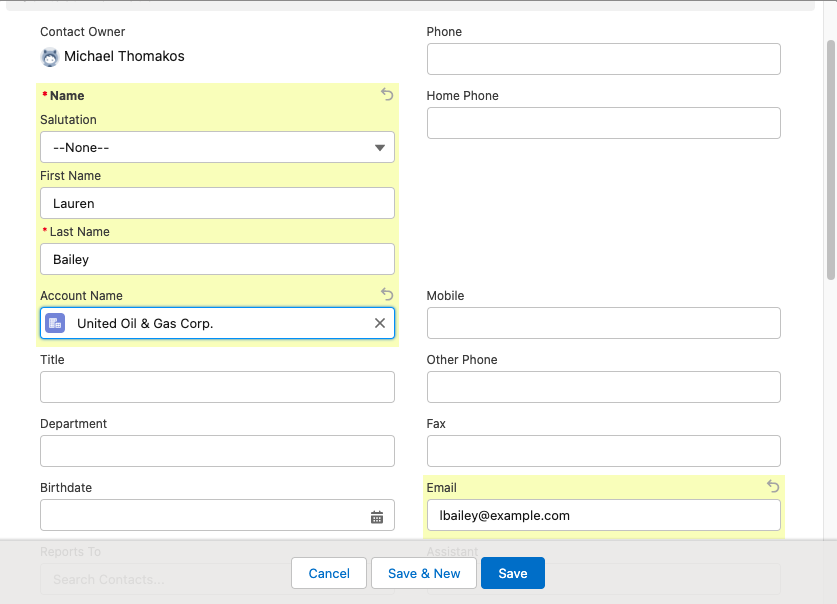 create contact details