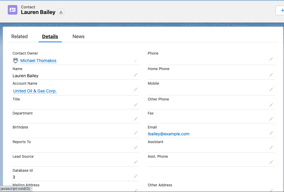 created contact with dbid