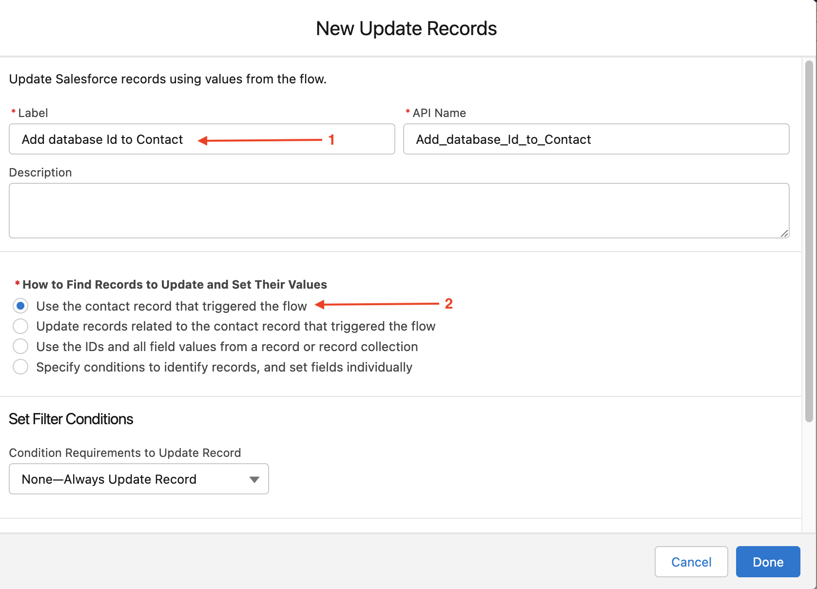 update database id  c1