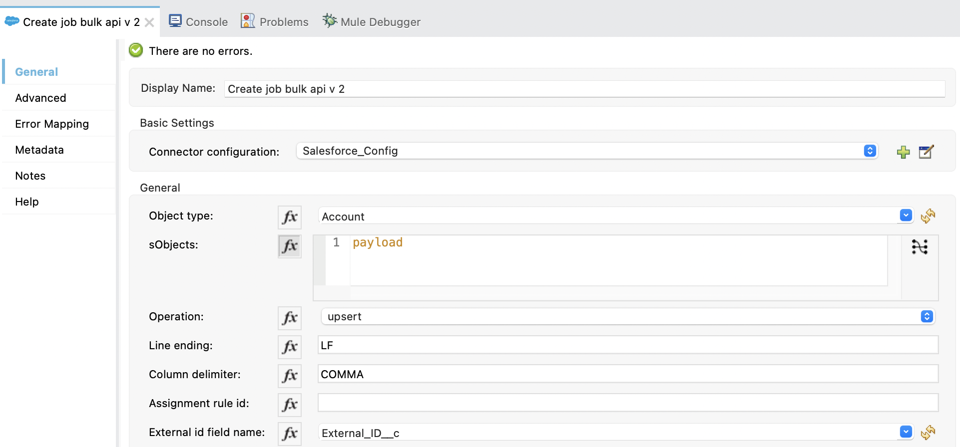 Salesforce Upser Bulk API configuration Screenshot 2021 12 13 at 11.33.30